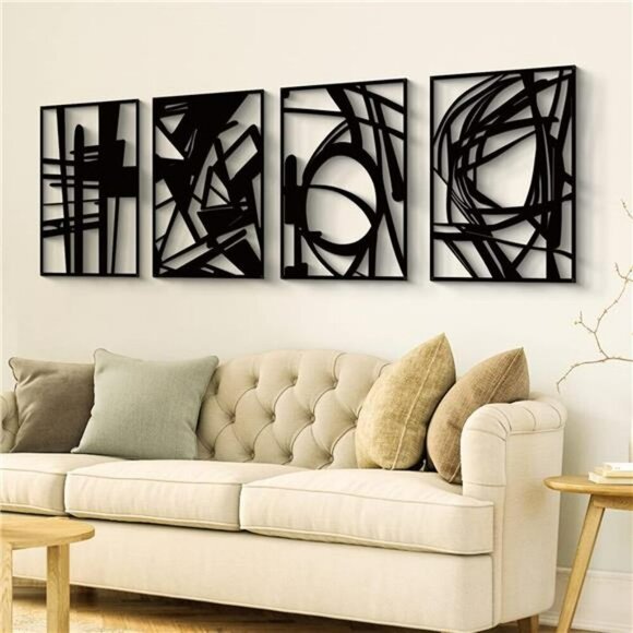 Glamativity Metal Wall Art Set Black Abstract 3D Line Decor for Home Room - Picture 2 of 7